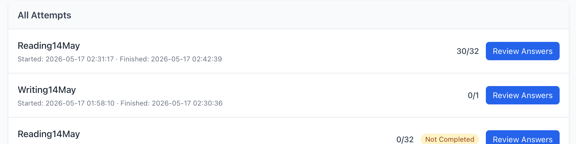 Attempts page