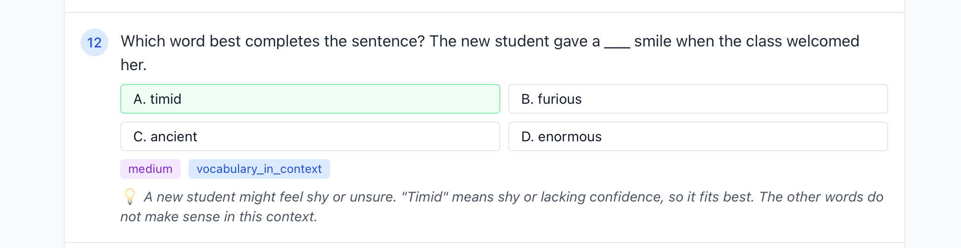 Sample question parent view