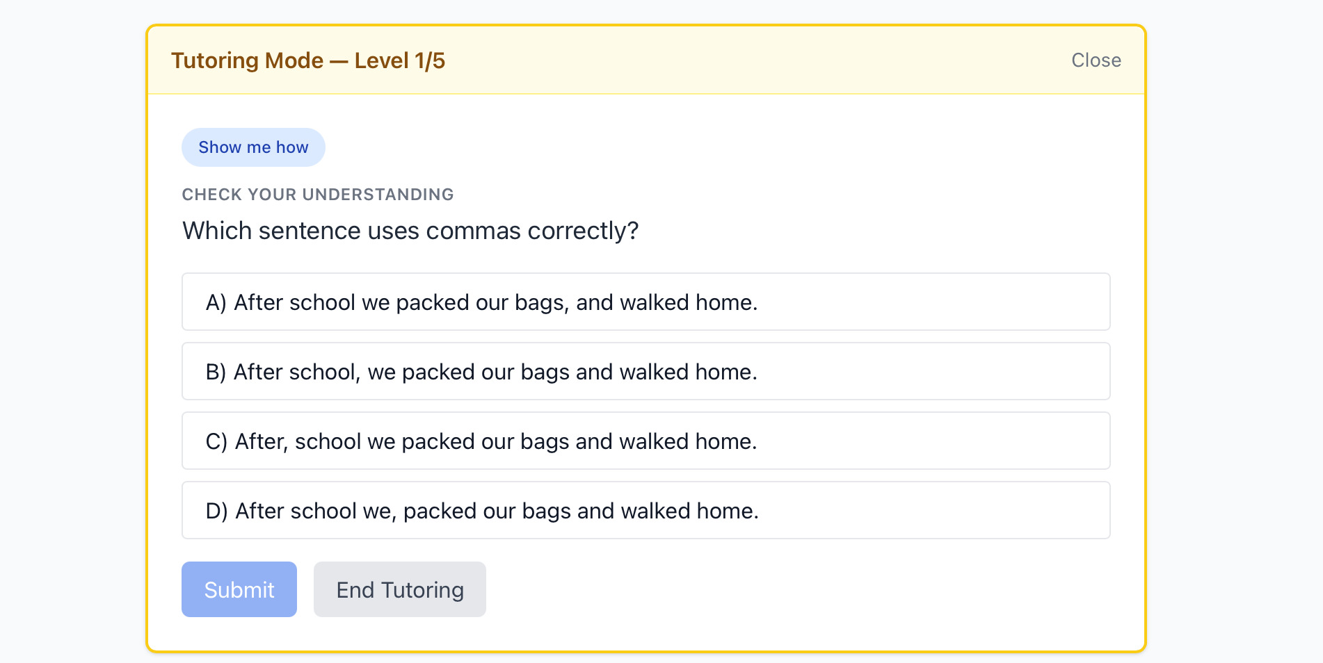 Tutoring model view